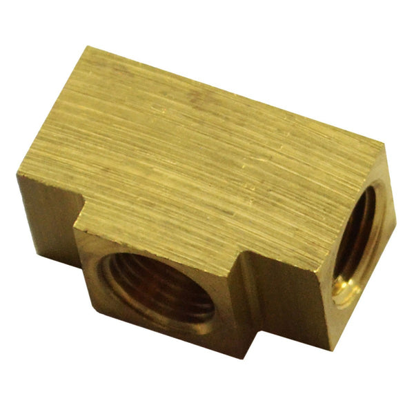 Brass Tee 3/8"-24 Female Inv Flare All Sides for 3/16" Tube