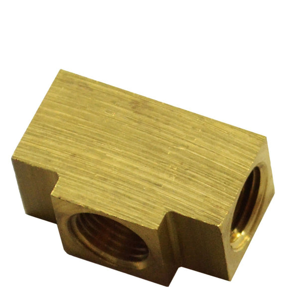 Inverted Flare Brass Tee, 3/8"-24 Female Thread 2 Sides, Top Side 1/8" Pipe